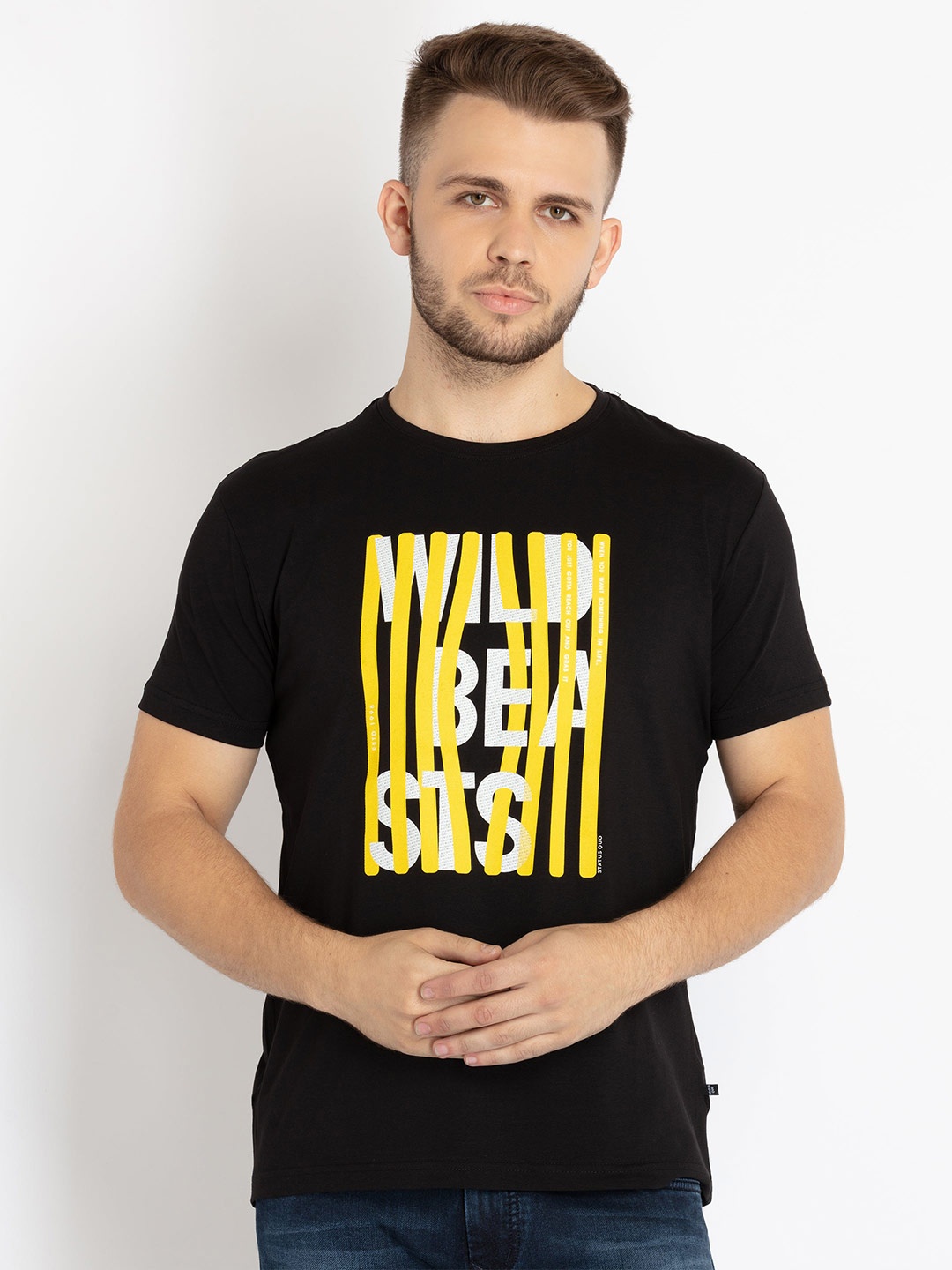 

Status Quo Men Typography Printed Cotton T-shirt, Black