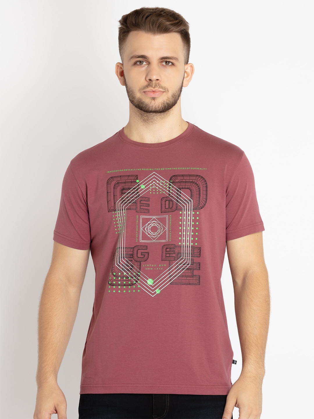 

Status Quo Men Printed Cotton T-shirt, Mauve