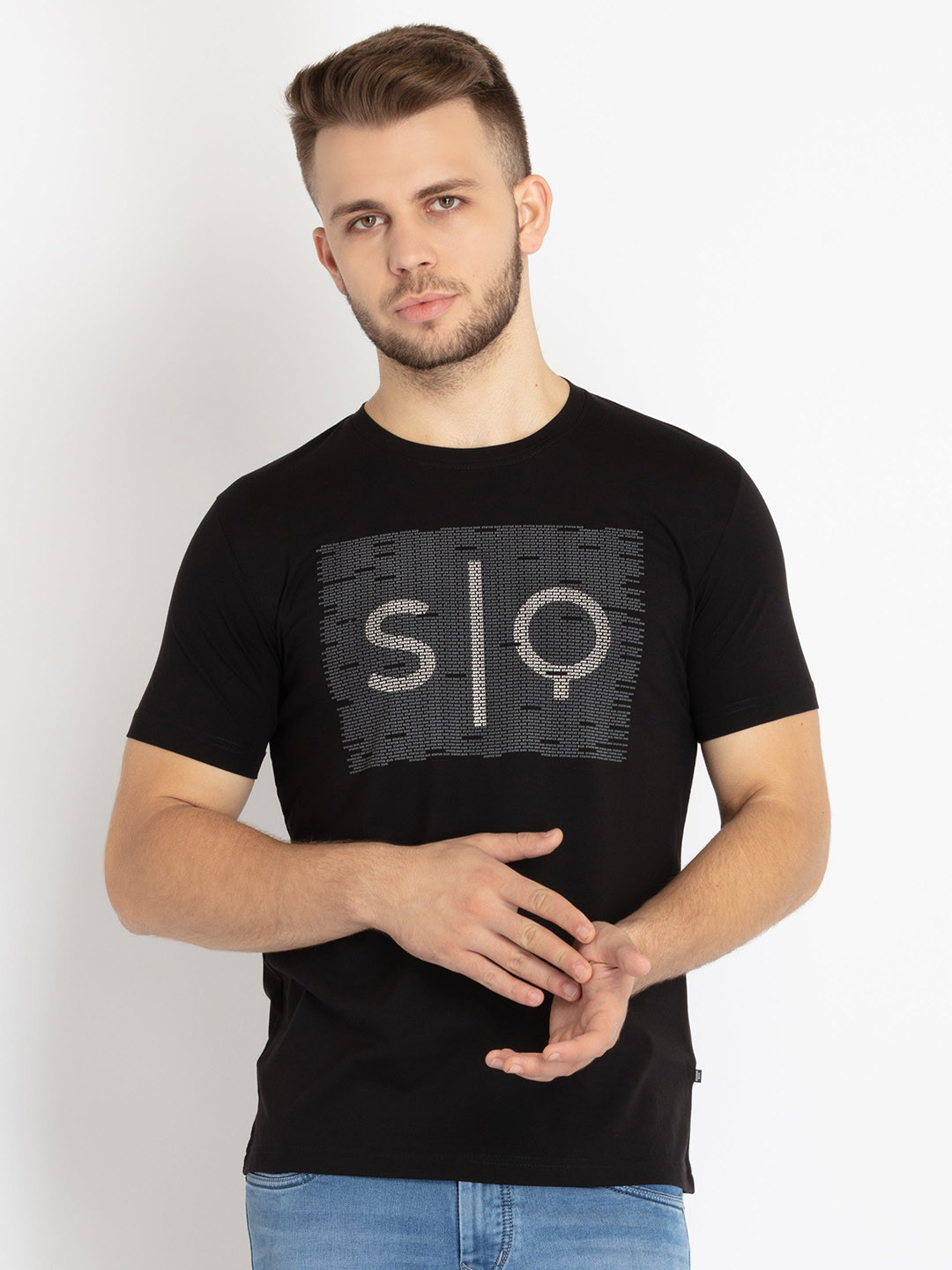 

Status Quo Men Plus Size Typography Printed Cotton T-shirt, Black