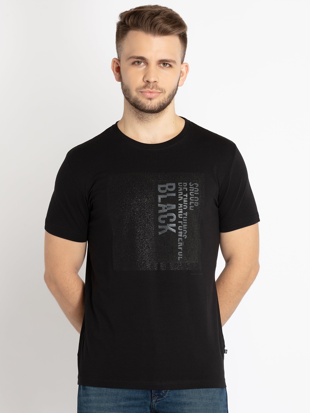 

Status Quo Men Typography Printed Cotton T-shirt, Black