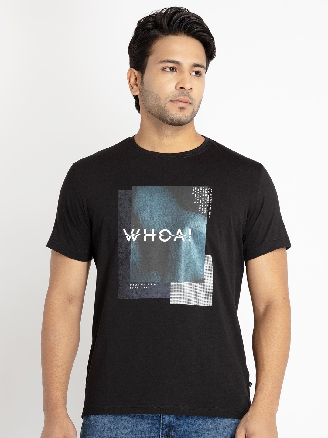 

Status Quo Men Graphic Printed Round Neck T-shirt, Black