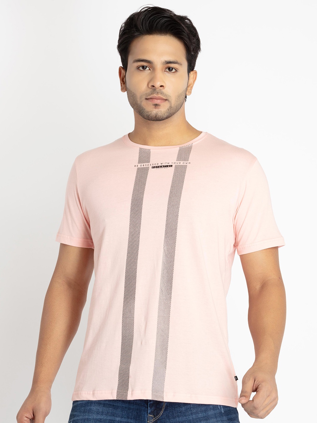 

Status Quo Men Striped T-shirt, Pink