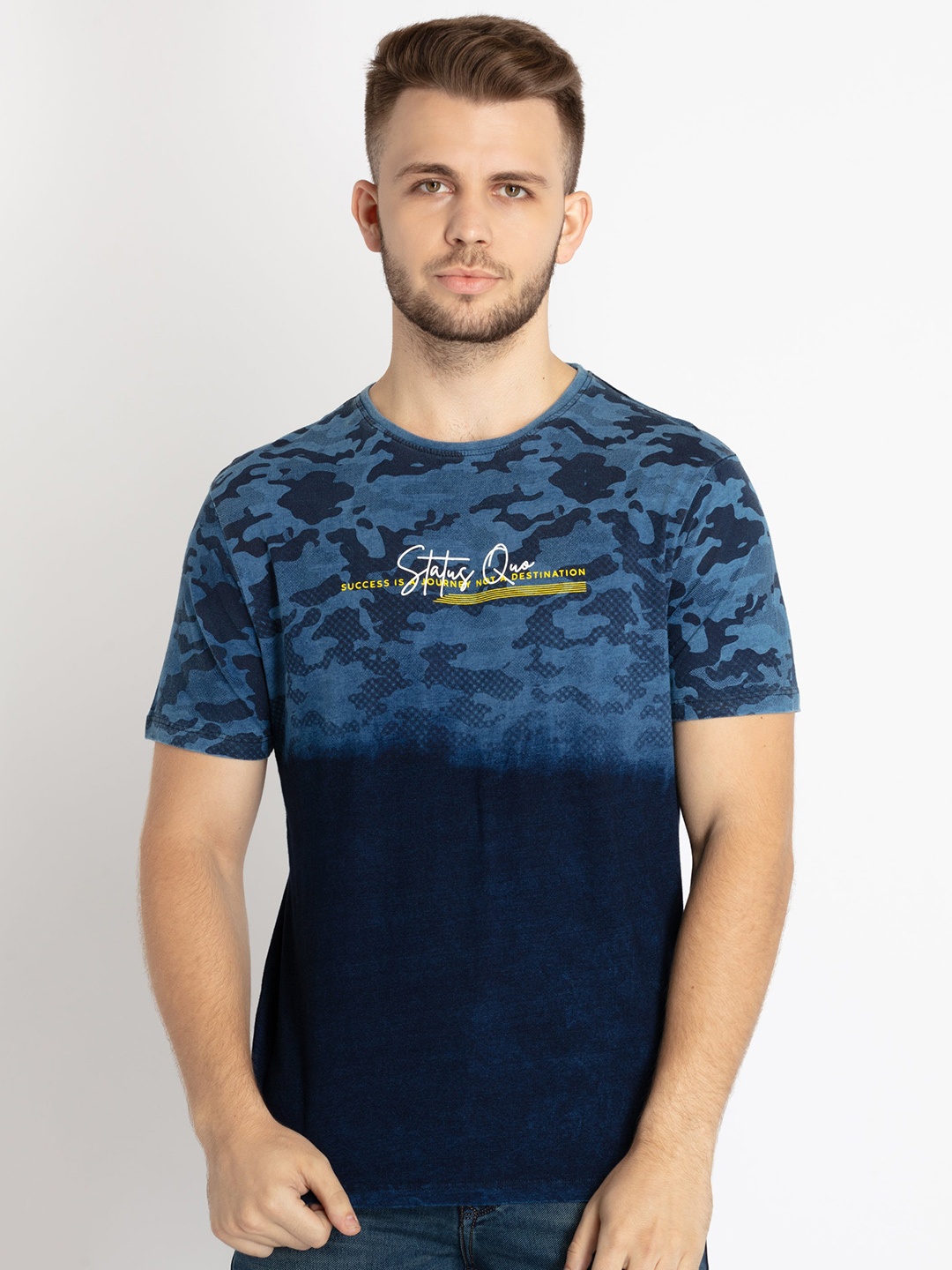 

Status Quo Men Abstarct Printed Cotton T-shirt, Blue