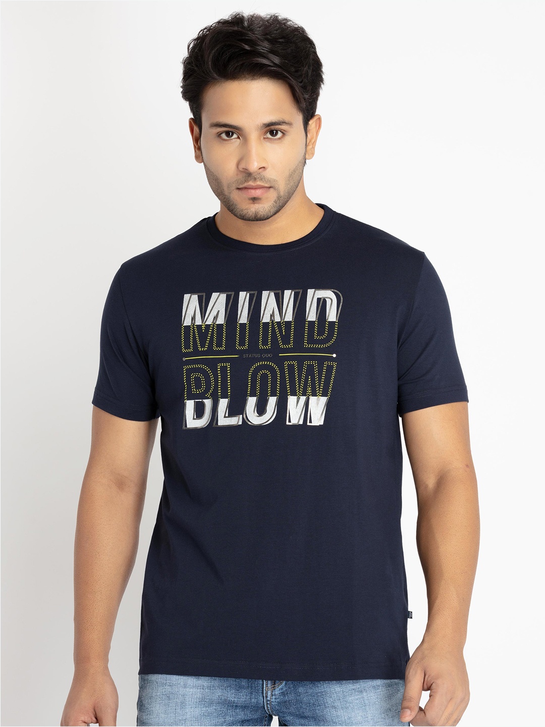 

Status Quo Men Plus Size Typography Printed T-shirt, Navy blue