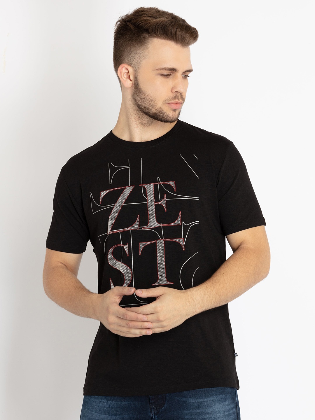 

Status Quo Typography Printed Cotton T-shirt, Black