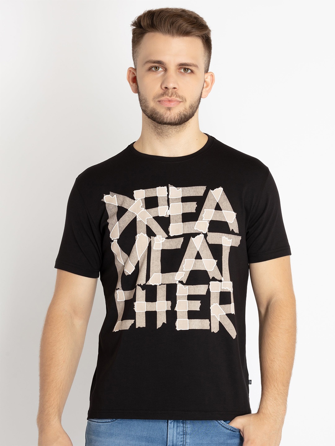 

Status Quo Men Plus Size Typography Printed Cotton T-shirt, Black