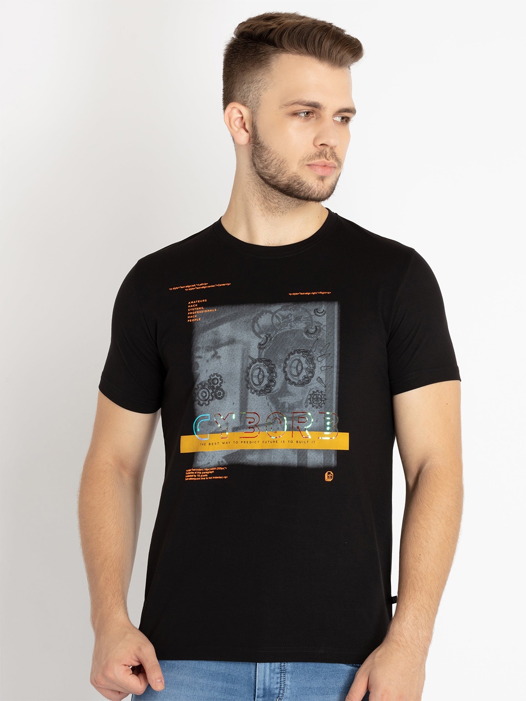 

Status Quo Men Graphic Printed Cotton T-shirt, Black