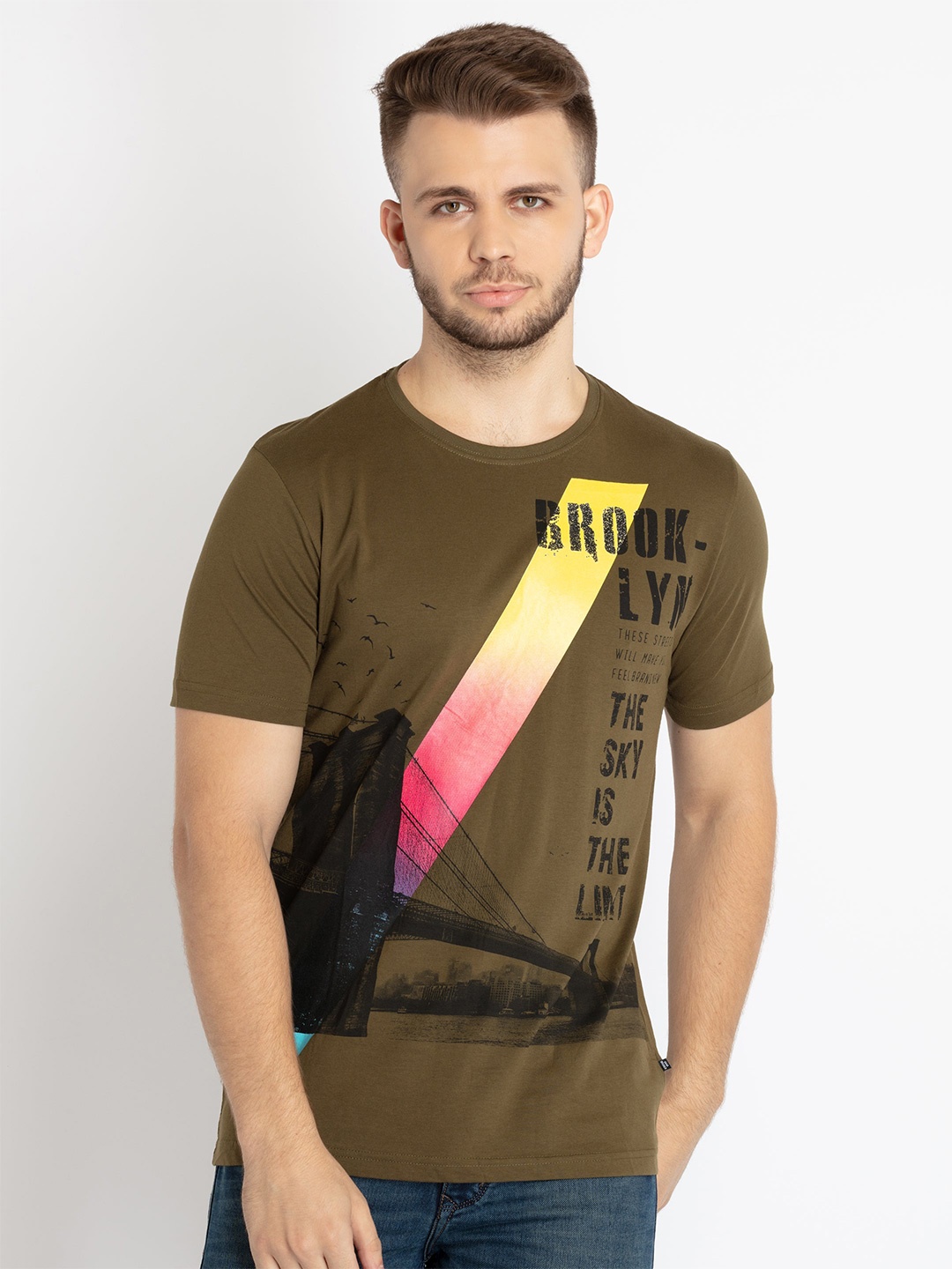 

Status Quo Men Typography Printed Round Neck T-shirt, Olive
