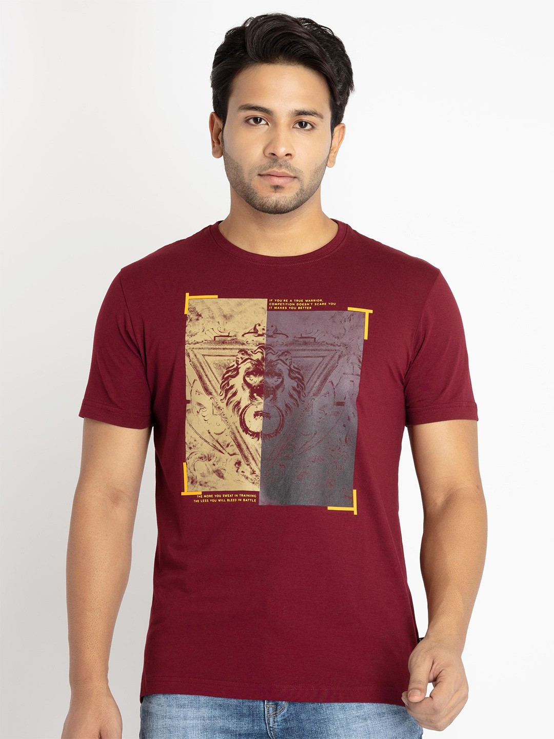 

Status Quo Men Plus Size Graphic Printed Cotton T-shirt, Maroon