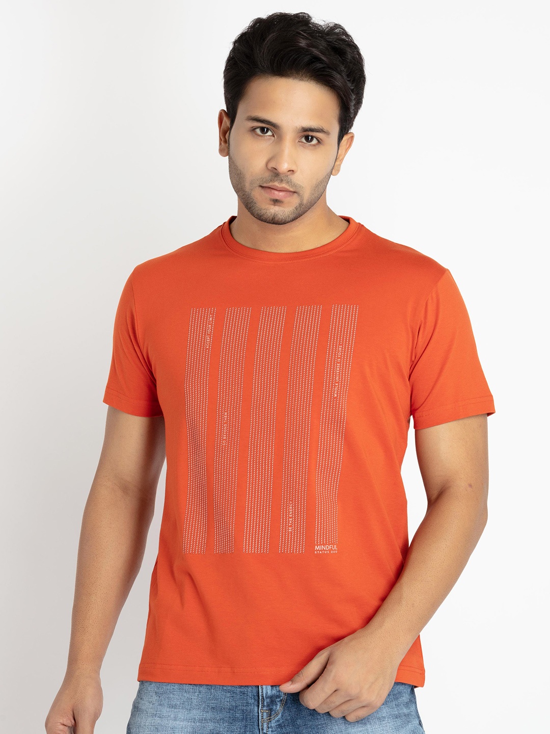 

Status Quo Men Typography Printed T-shirt, Rust