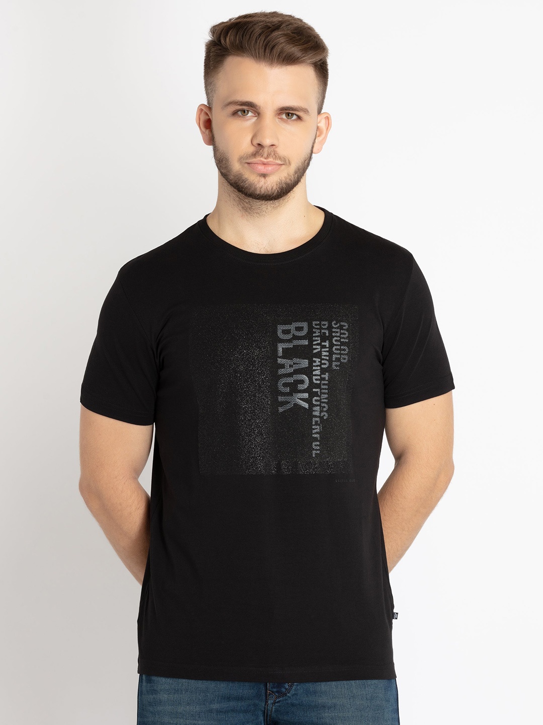 

Status Quo Men Typography Printed T-shirt, Black