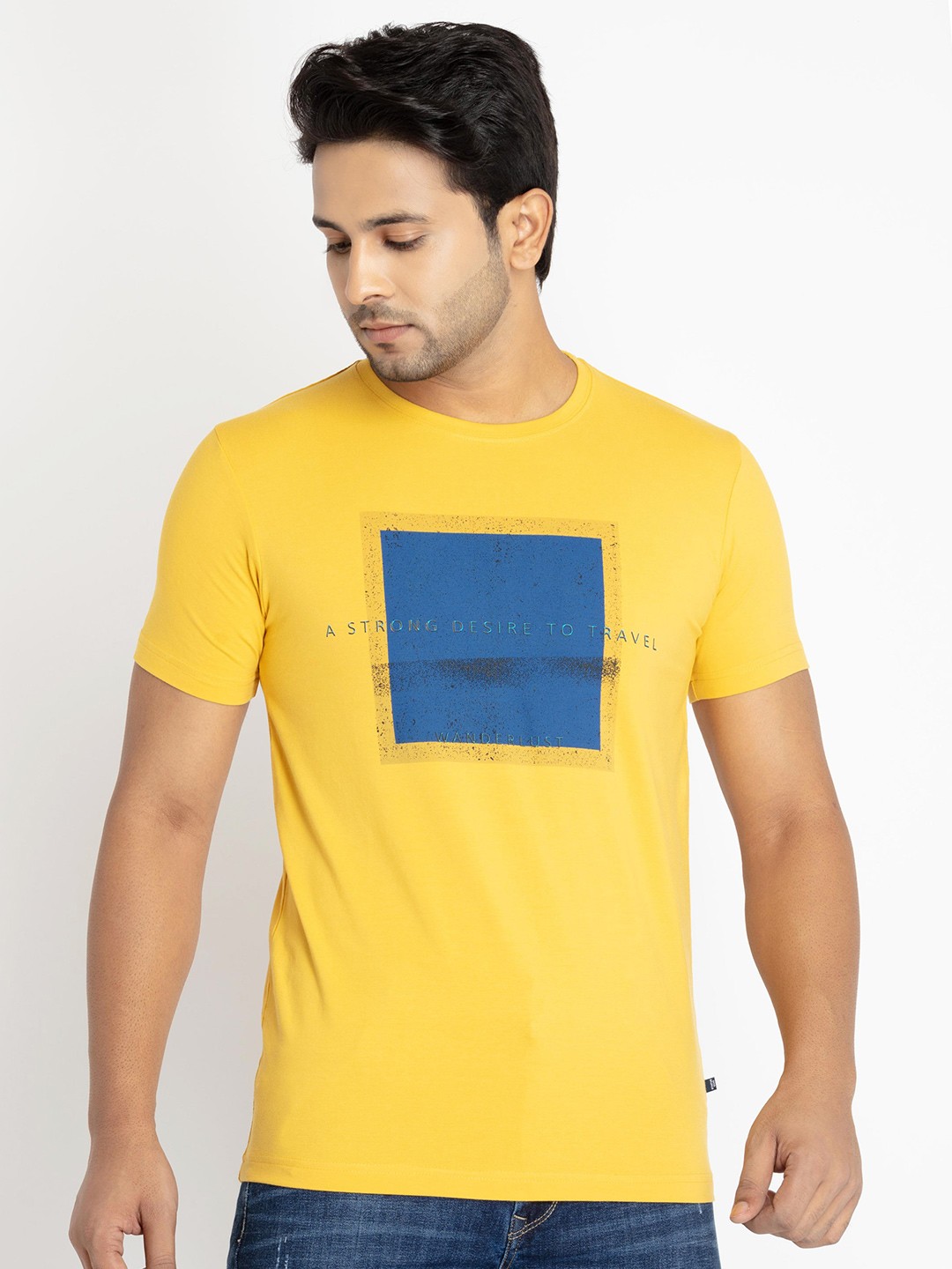 

Status Quo Men Colourblocked Cotton T-shirt, Yellow