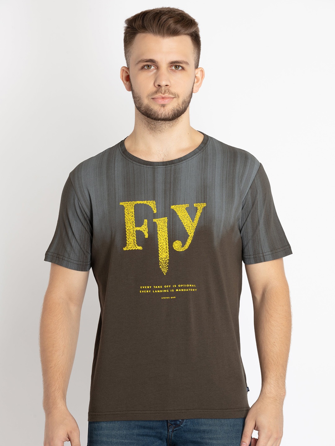 

Status Quo Men Typography Printed Cotton T-shirt, Olive