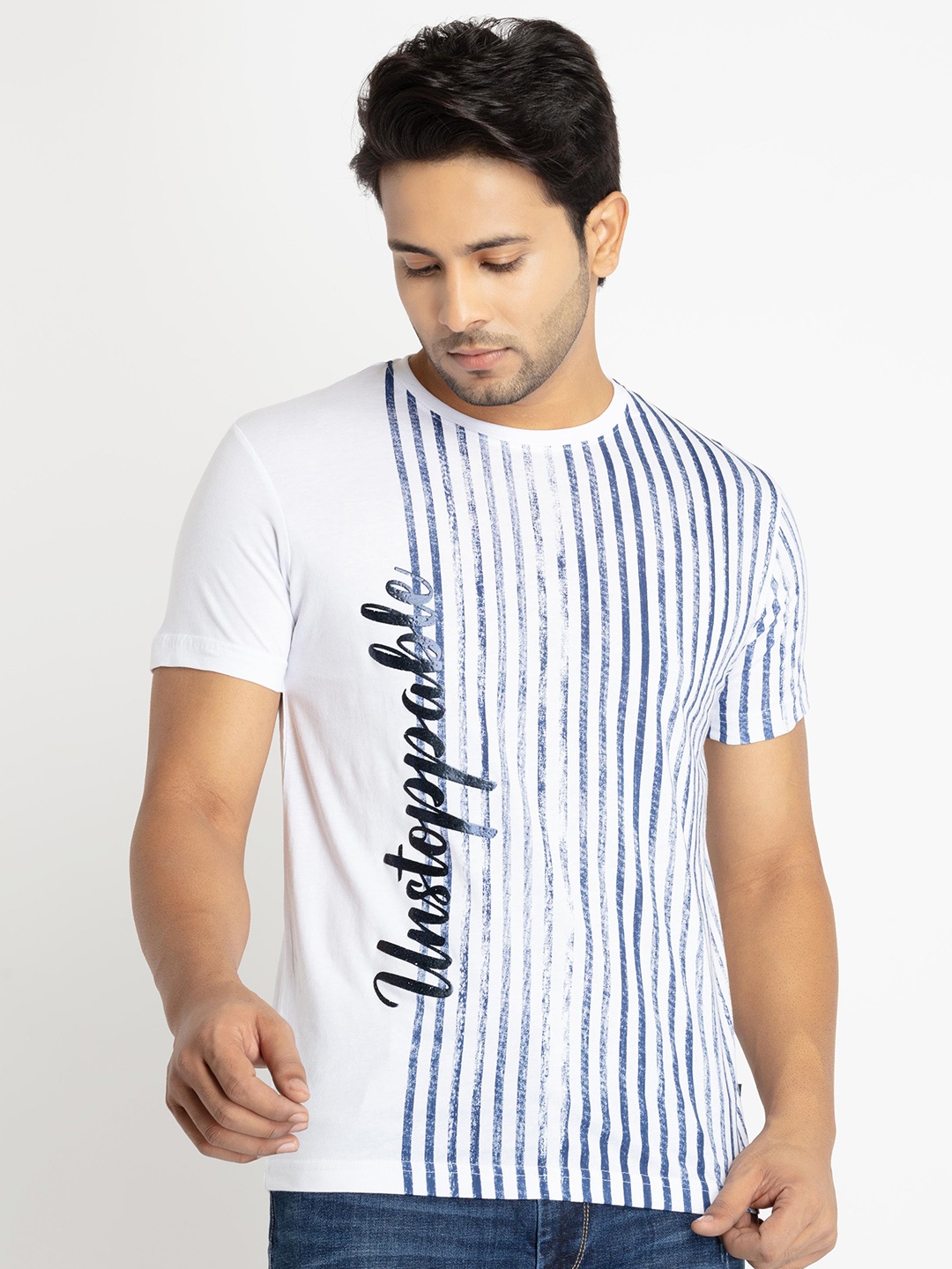 

Status Quo Striped Cotton T-shirt, White