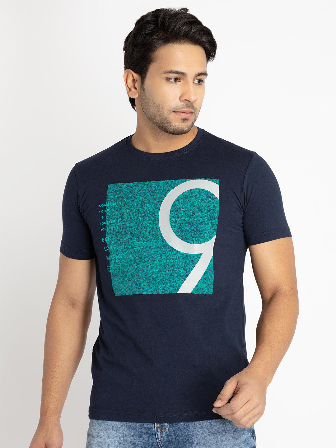 

Status Quo Men Plus Size Typography Printed Cotton T-shirt, Navy blue