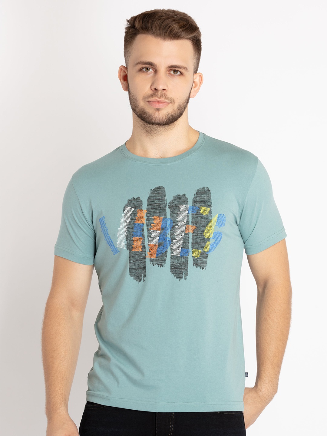 

Status Quo Men Plus SizeTypography Printed Round Neck T-shirt, Turquoise blue