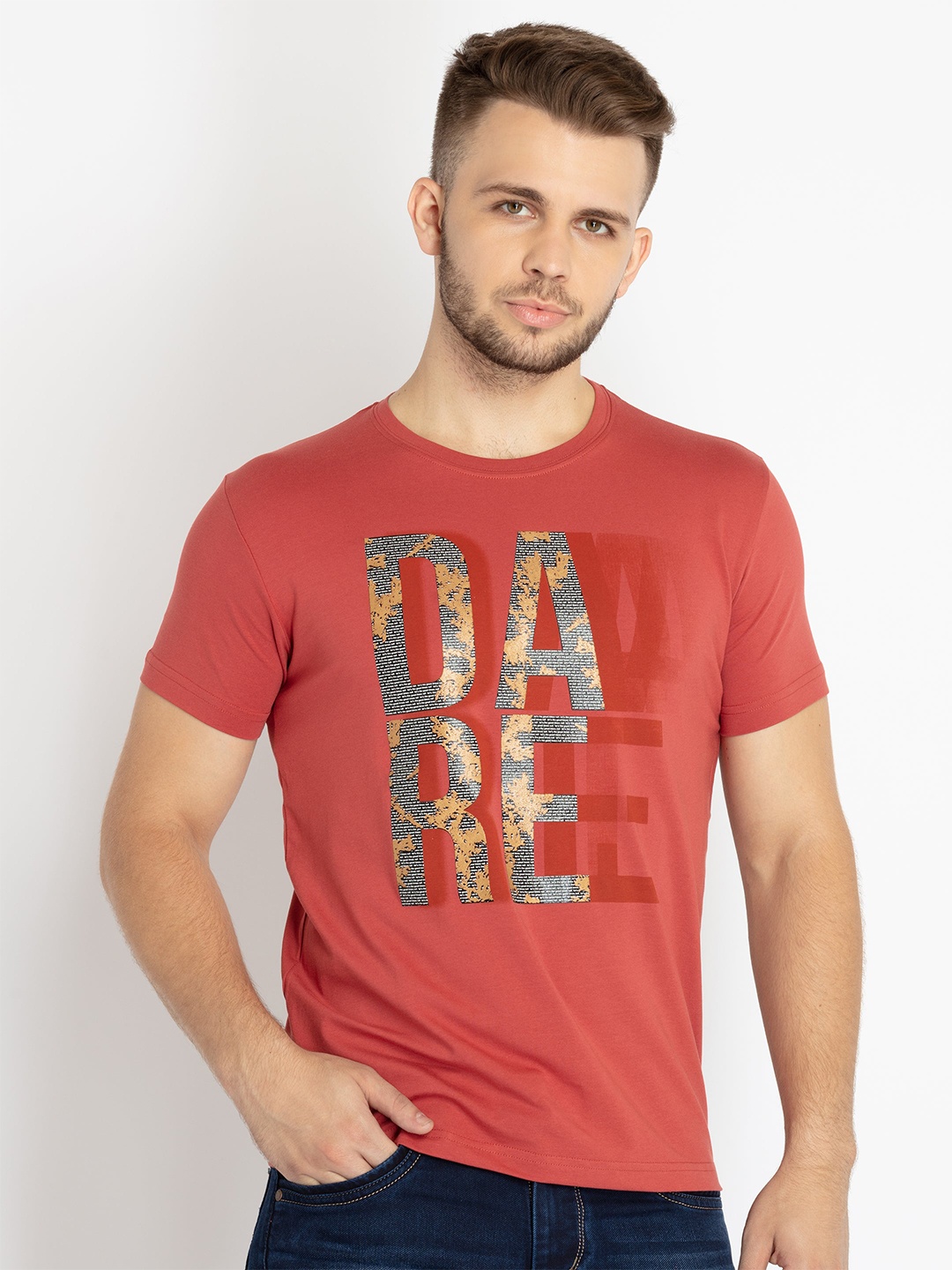 

Status Quo Men Typography Printed Cotton T-shirt, Red