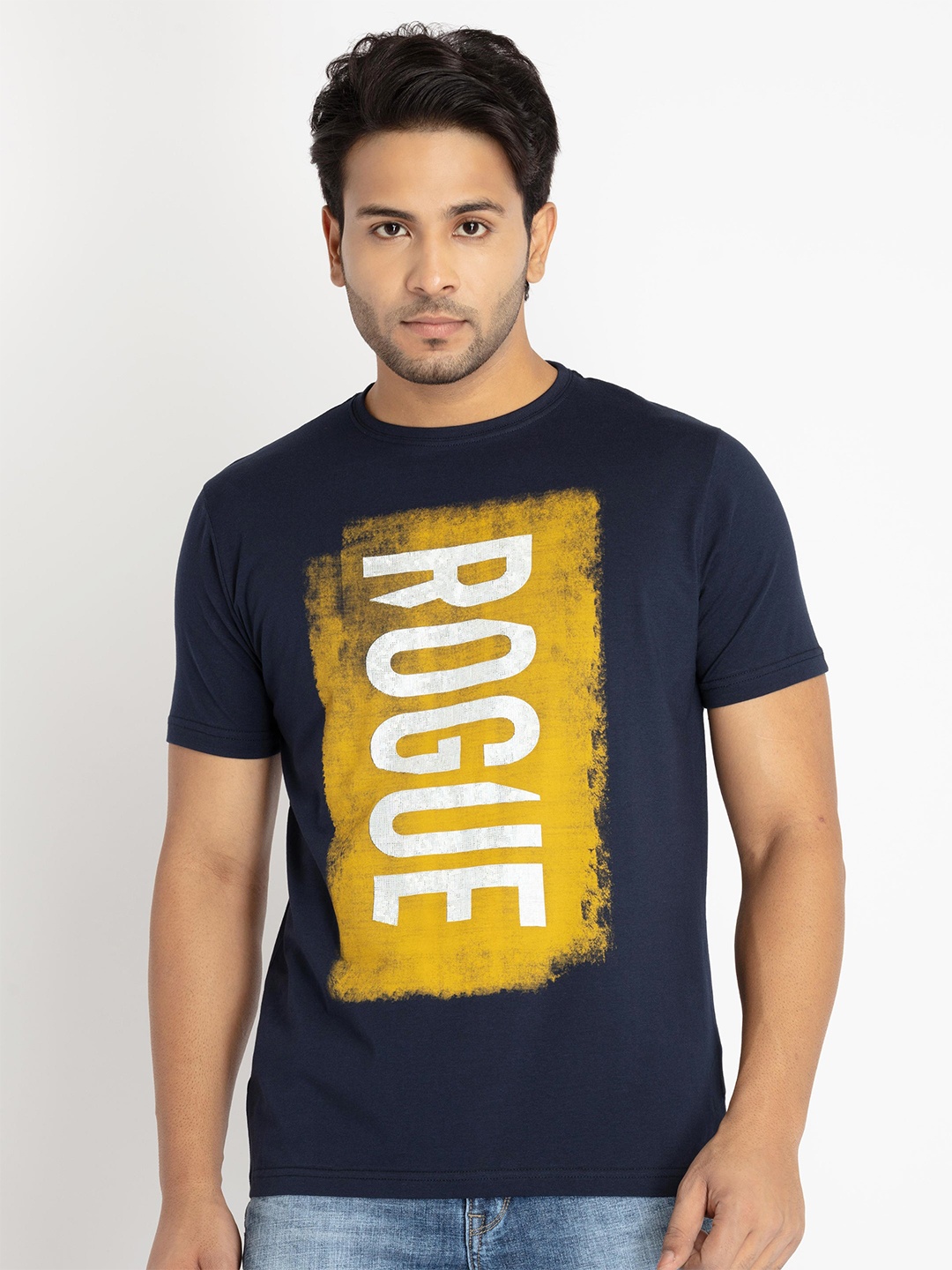 

Status Quo Men Typography Printed Cotton T-shirt, Navy blue
