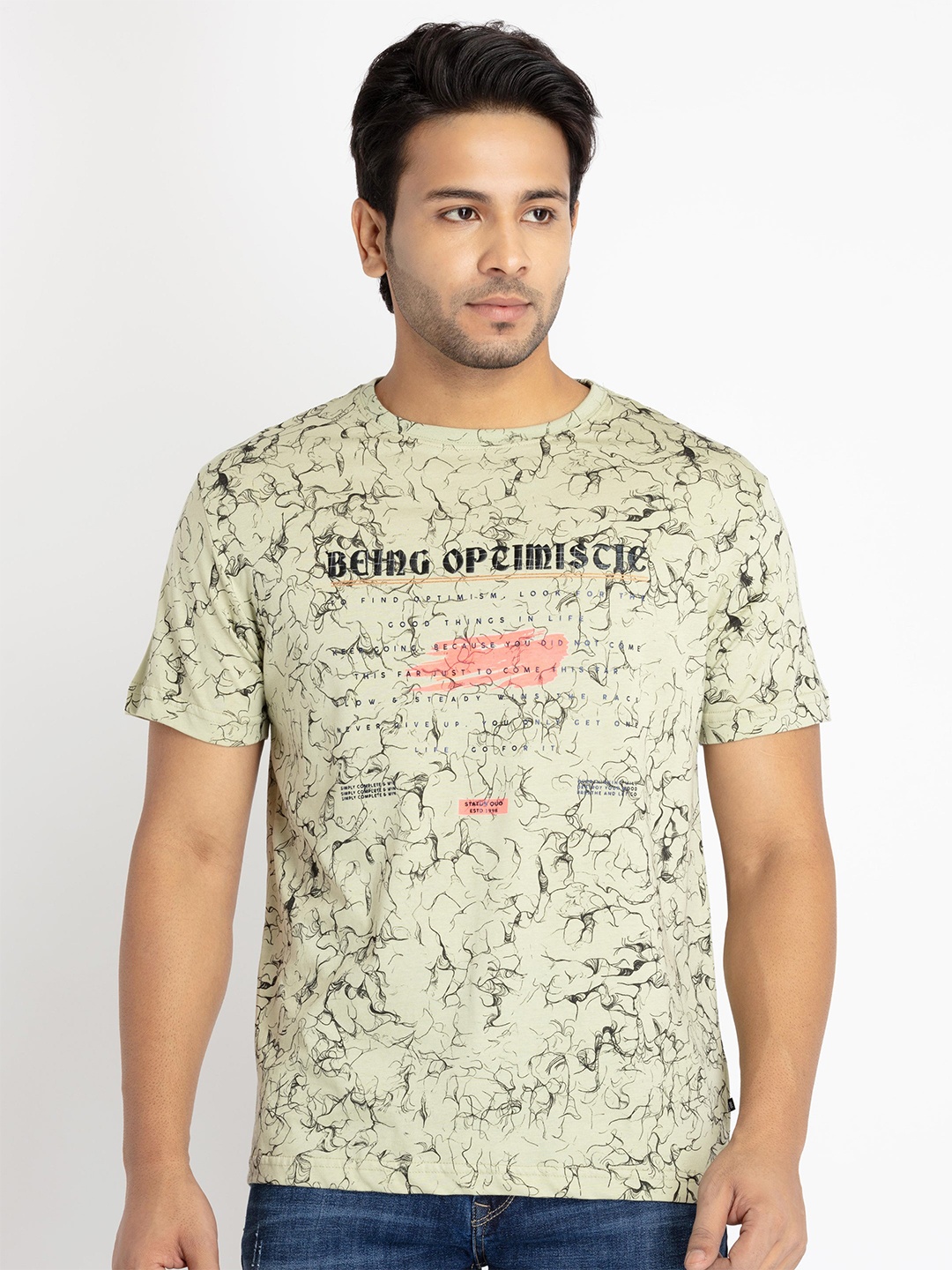 

Status Quo Men Typography Printed Cotton T-shirt, Green