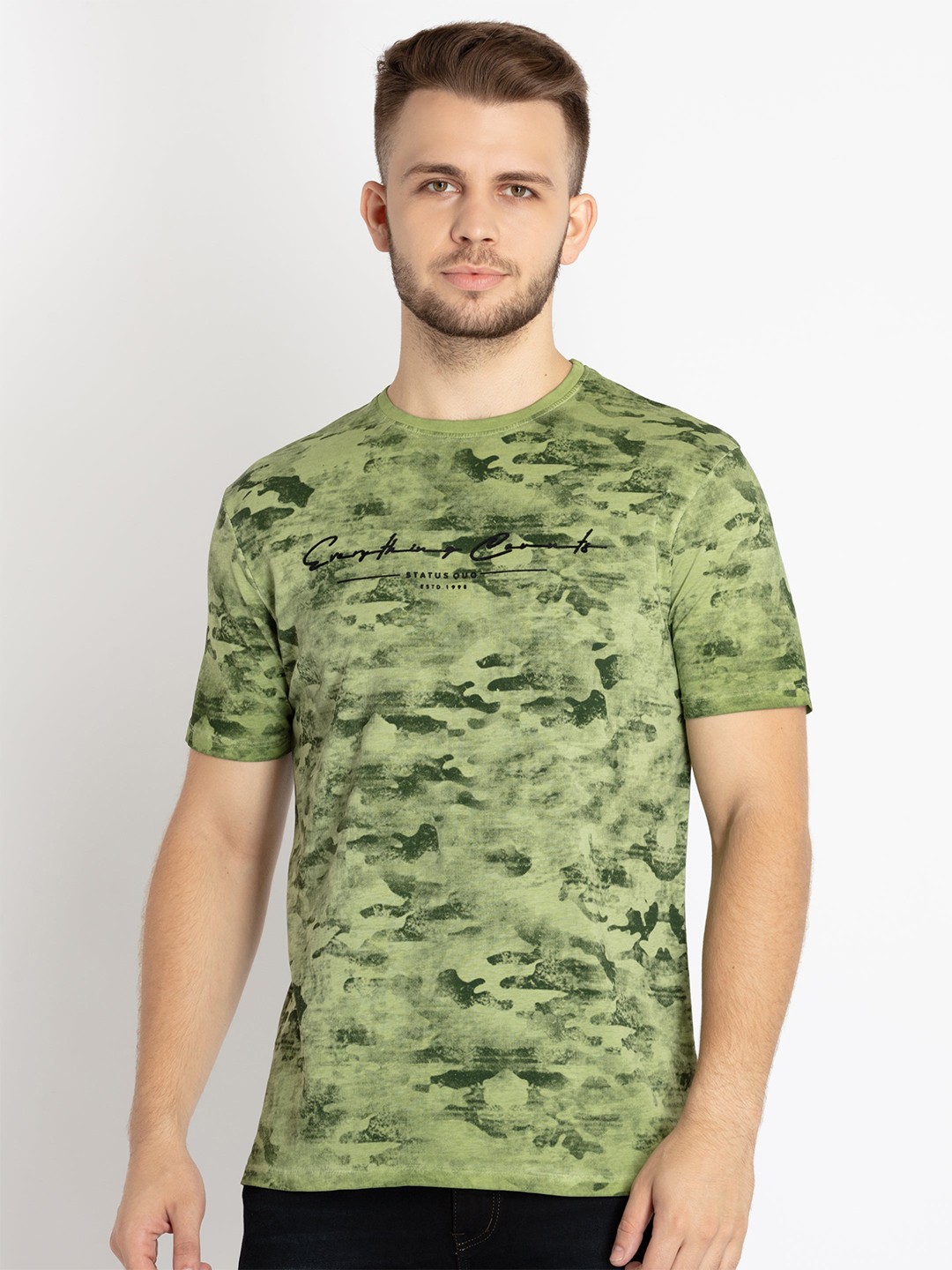

Status Quo Men Camouflage Printed T-shirt, Olive