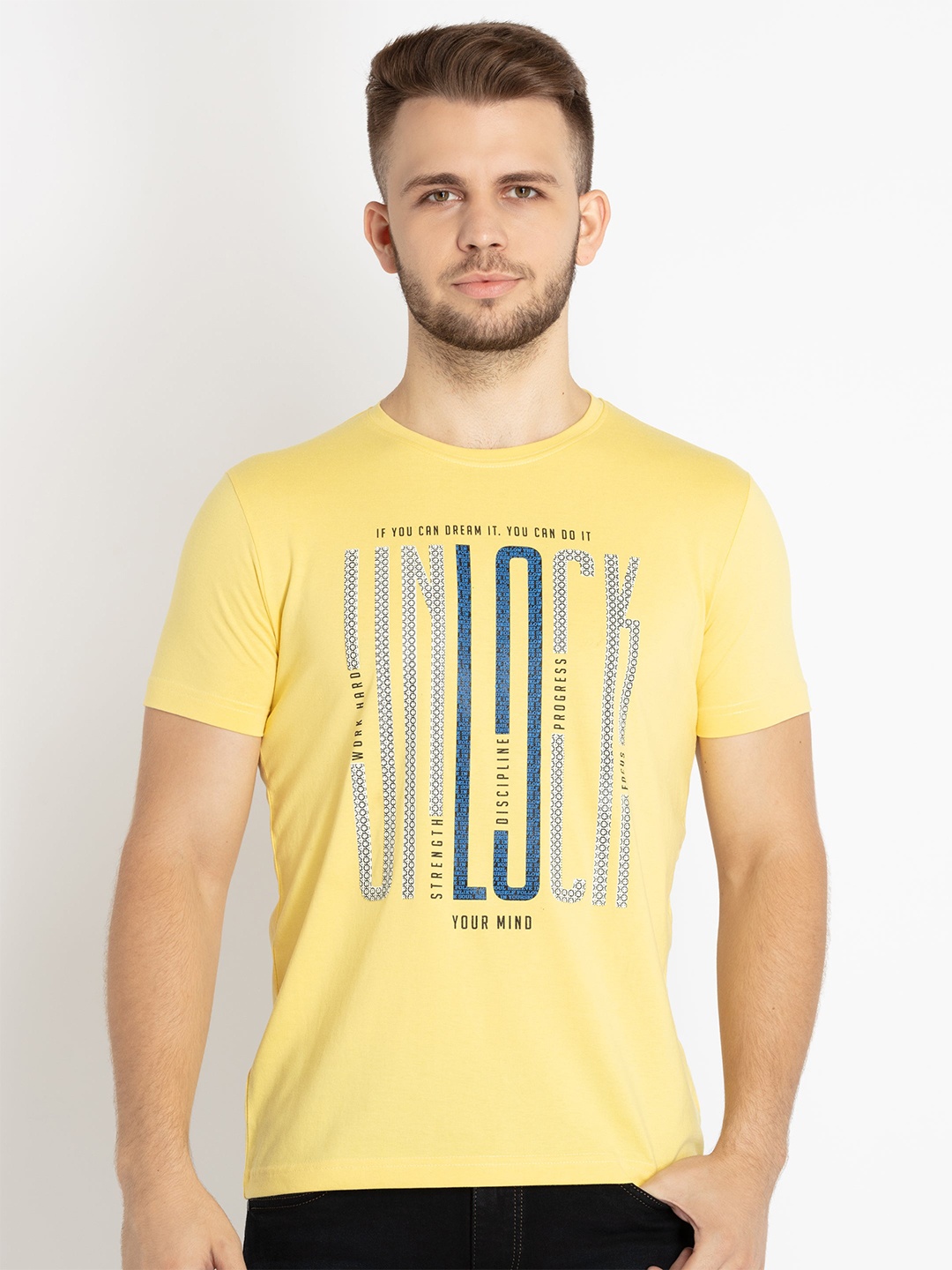

Status Quo Men Typography Printed Cotton T-shirt, Yellow