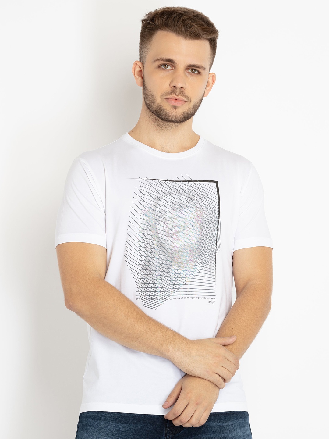 

Status Quo Men Plus Size Graphic Printed T-shirt, White