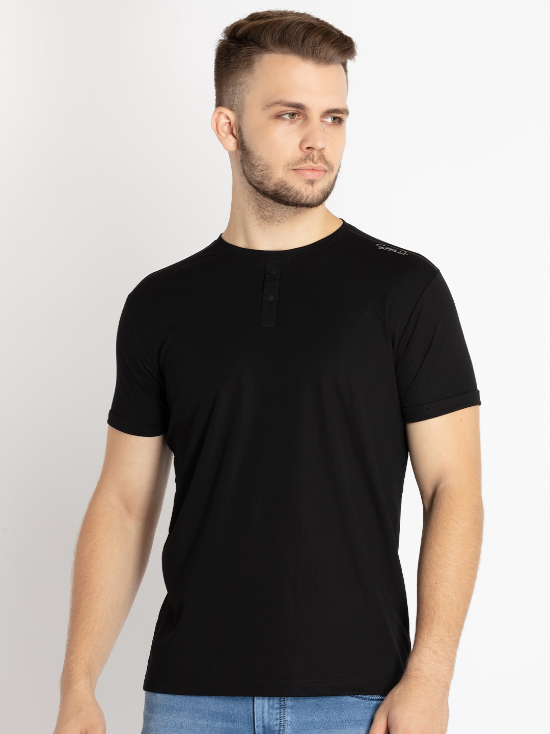 

Status Quo Men Round Neck Cotton T-shirt, Black
