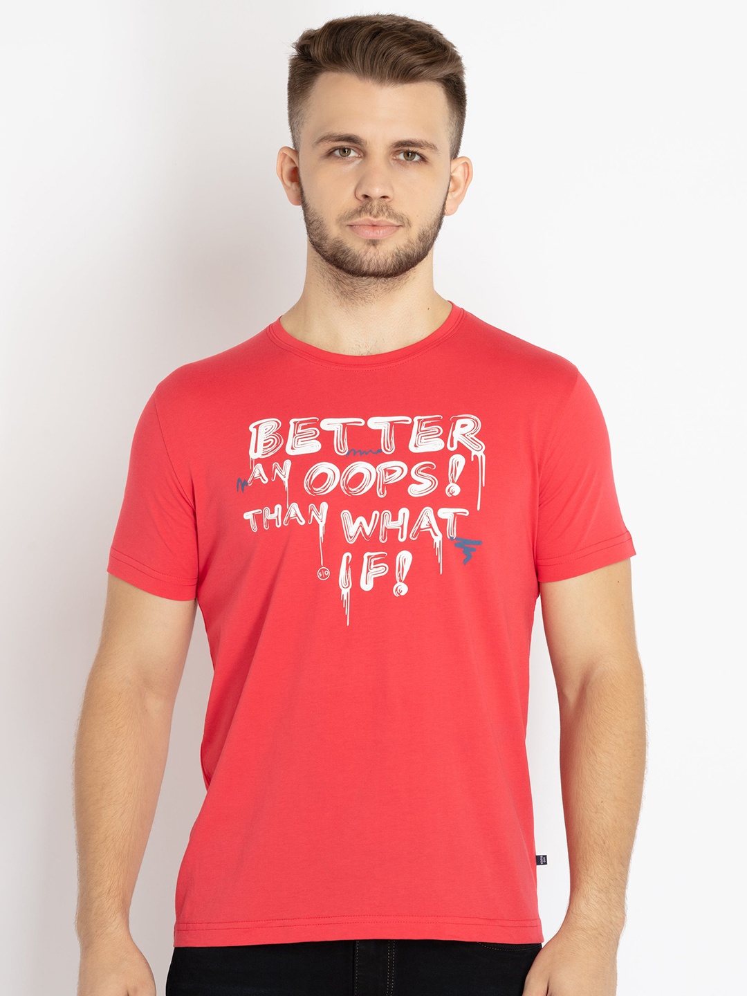 

Status Quo Men Typography Printed T-shirt, Coral
