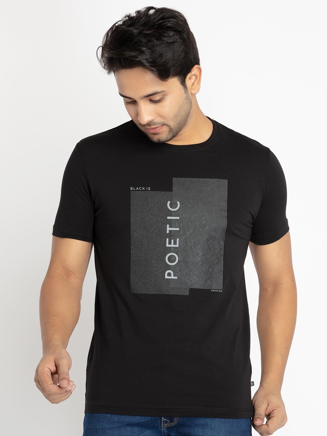 

Status Quo Men Typography Printed T-shirt, Black
