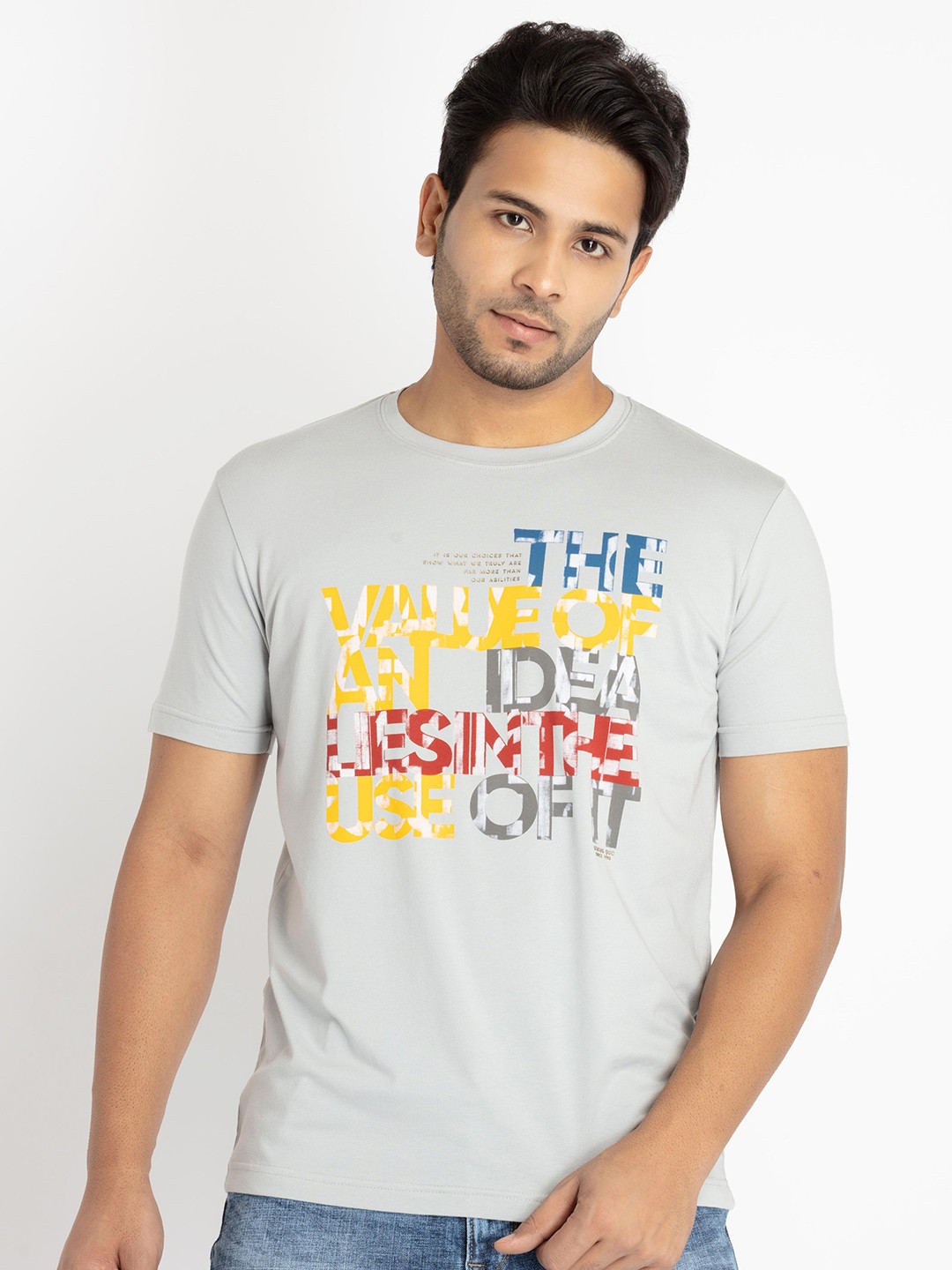 

Status Quo Men Typography Printed Cotton T-shirt, Grey