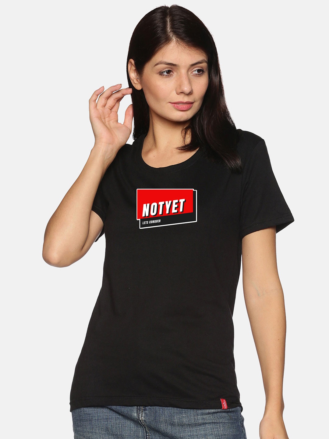 

NOT YET by us Typography Printed Cotton T-shirt, Black