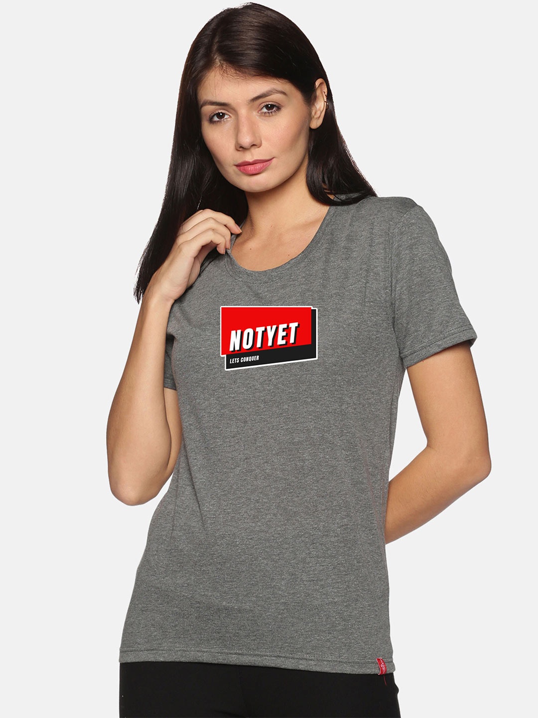 

NOT YET by us Typography Printed Cotton T-shirt, Grey