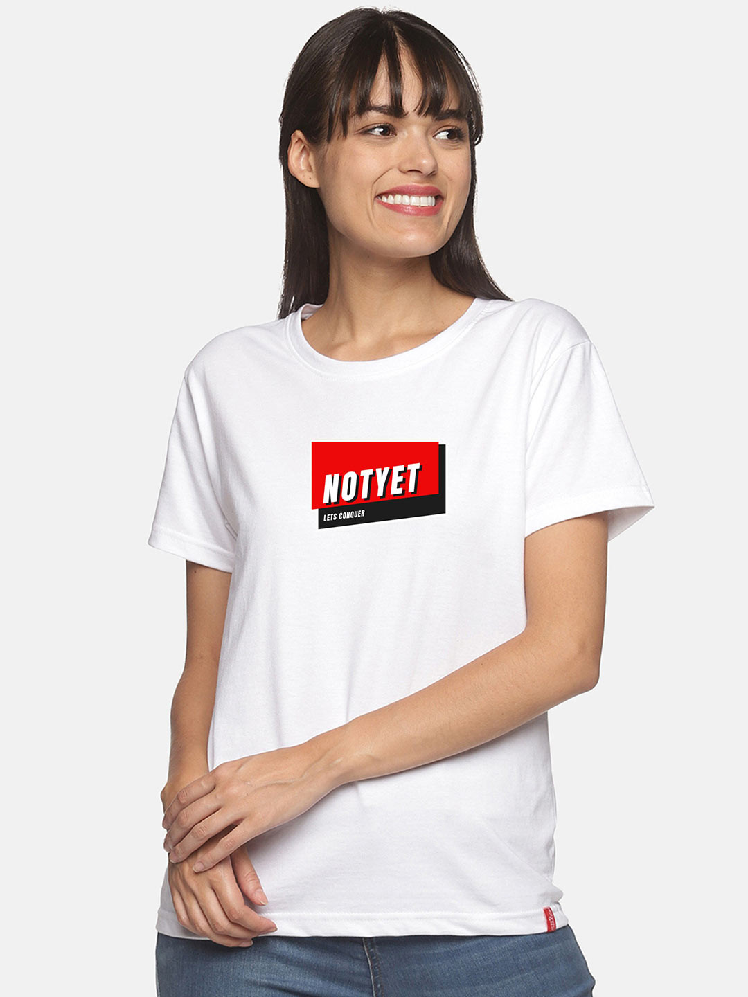 

NOT YET by us Typography Printed Cotton T-shirt, White