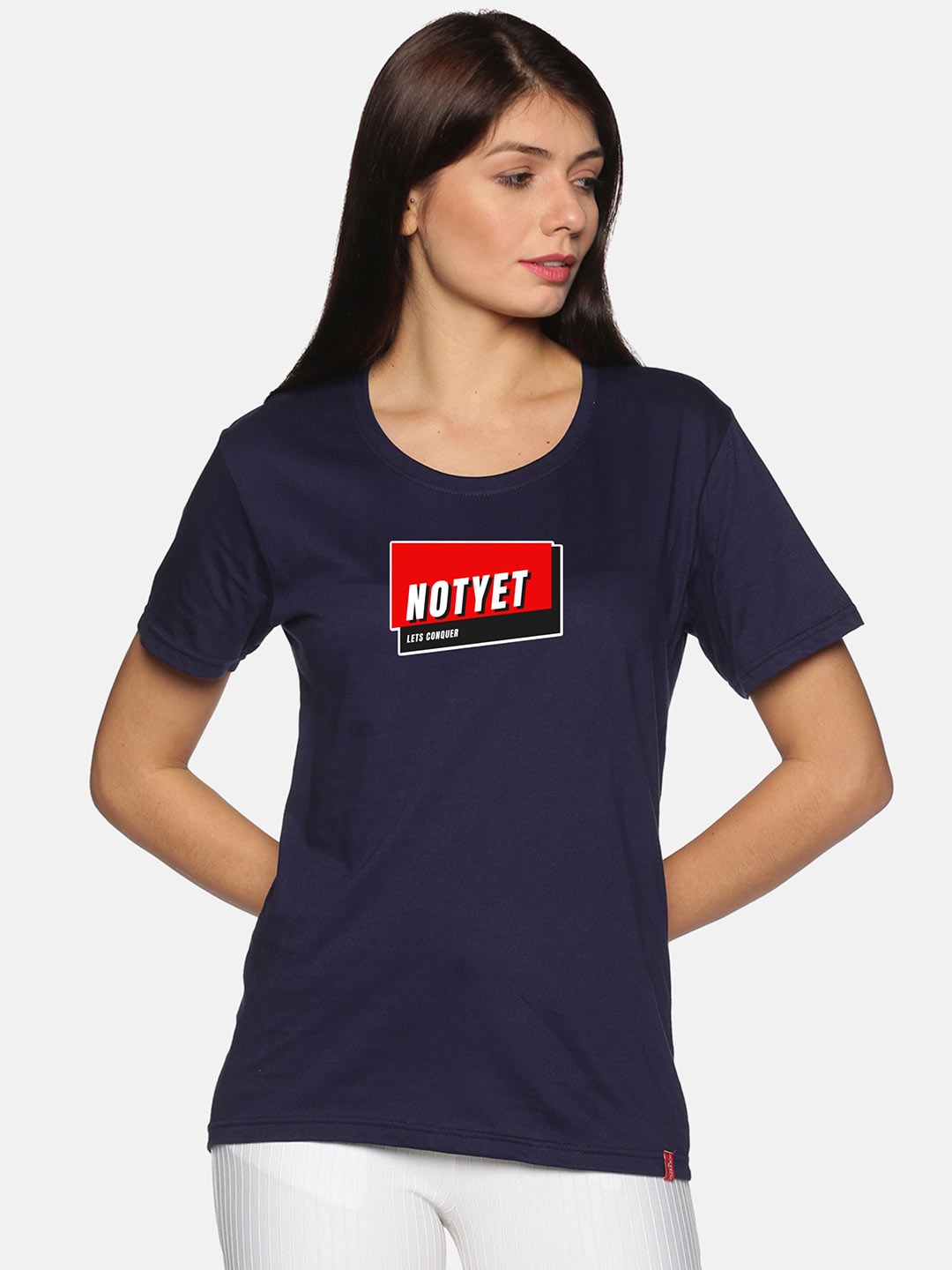 

NOT YET by us Typography Printed Cotton T-shirt, Navy blue