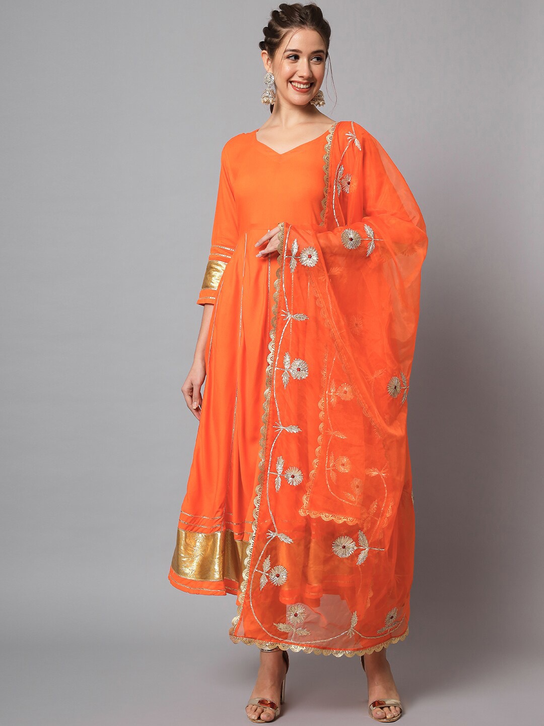 

Meeranshi Women Gotta Patti Kurta with Trousers & Dupatta, Orange
