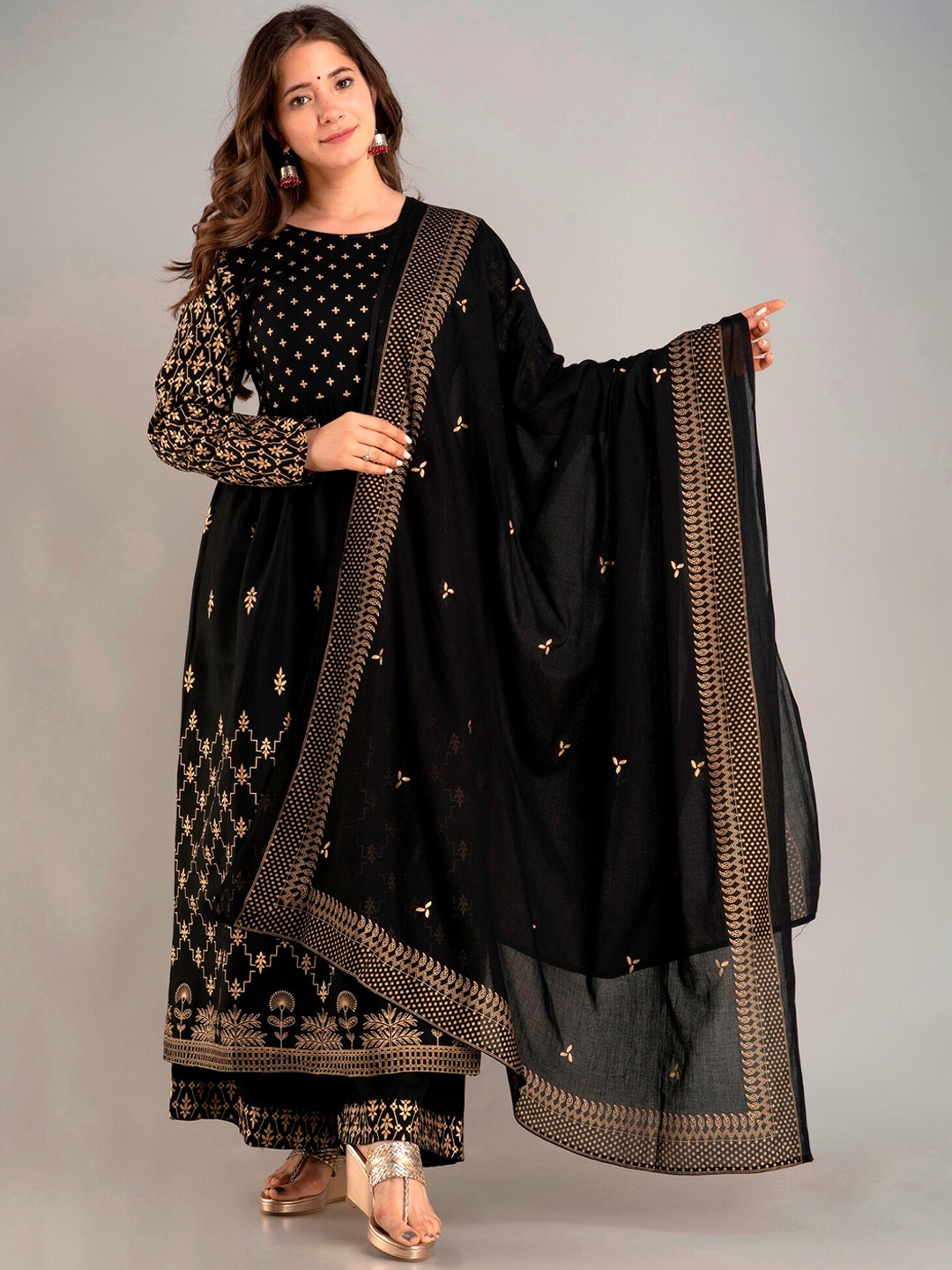 

misbis Women Ethnic Motifs Printed Kurta with Palazzos & Dupatta, Black