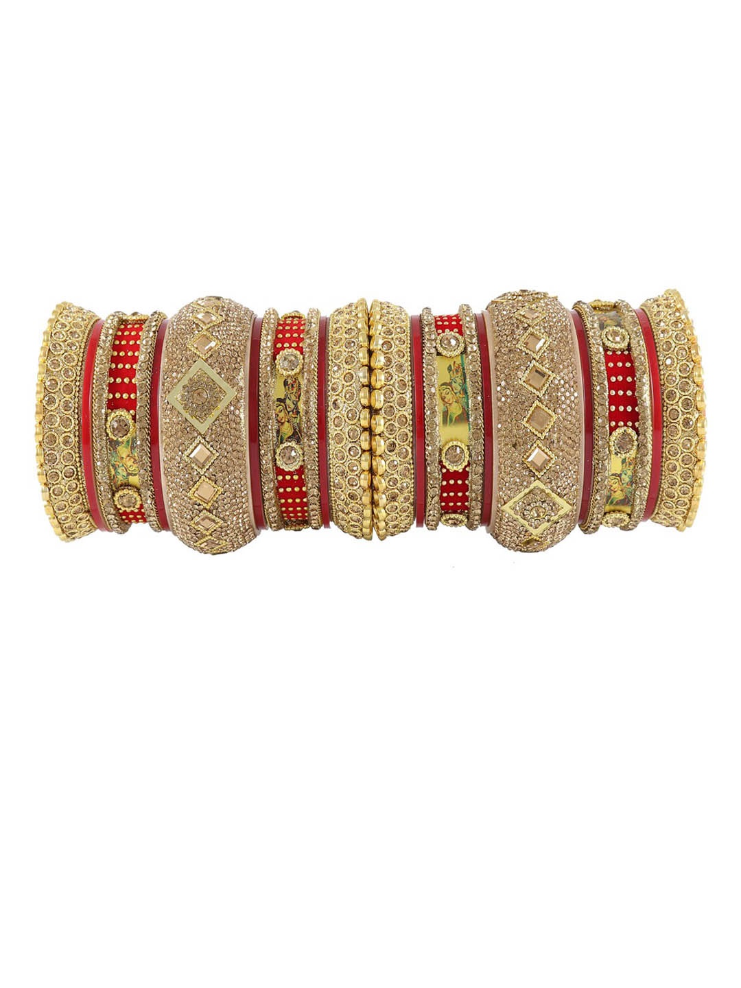 

NMII Set of 18 Stone Studded Acrylic Bangles Set, Red