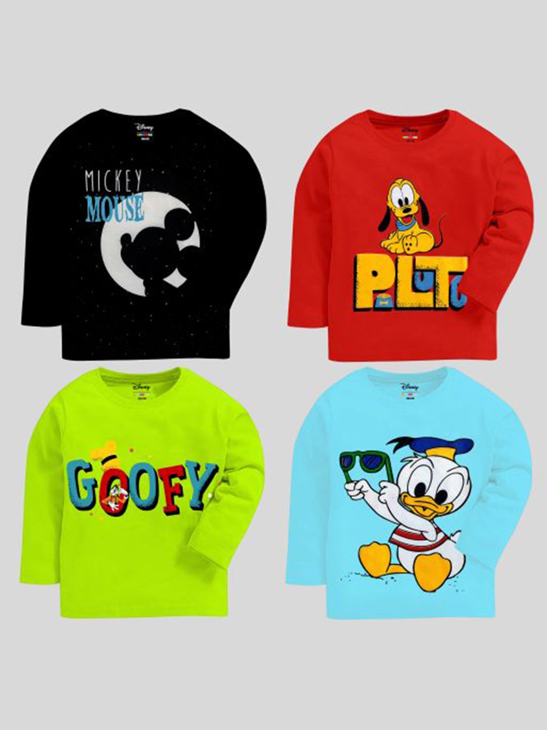 

KUCHIPOO Boys Pack Of 4 Mickey & Friends Printed T-shirts, Black