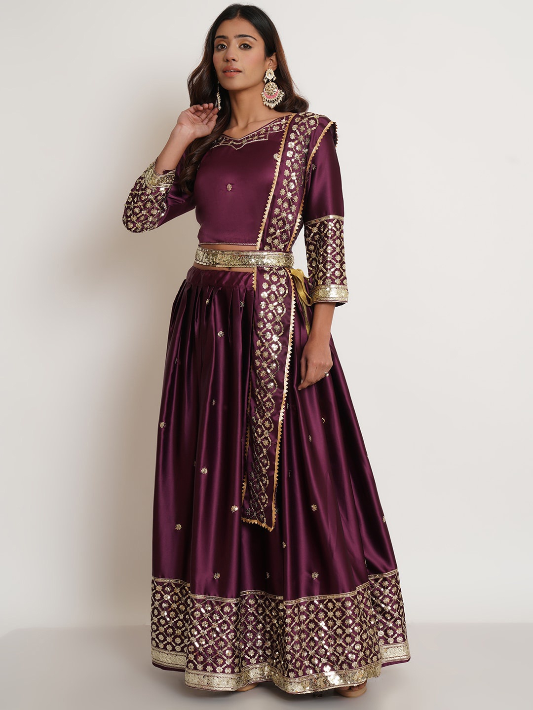 

Purple State Embellished Semi-Stitched Lehenga & Unstitched Blouse With Dupatta, Burgundy