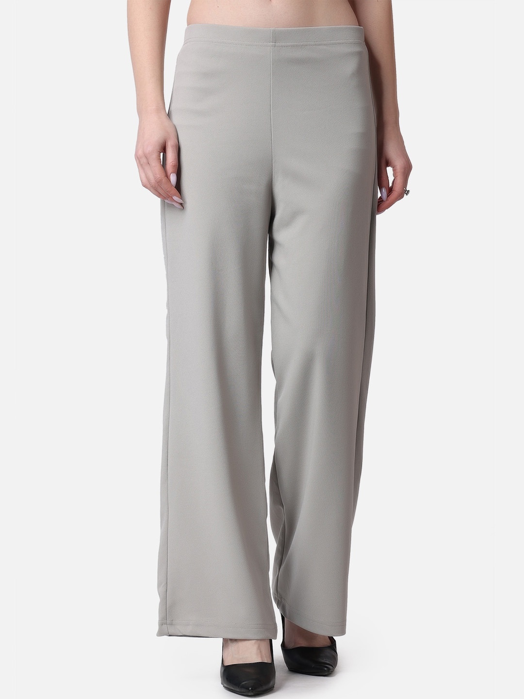 

Popwings Women Relaxed Fit High-Rise Easy Wash Parallel Trousers, Grey