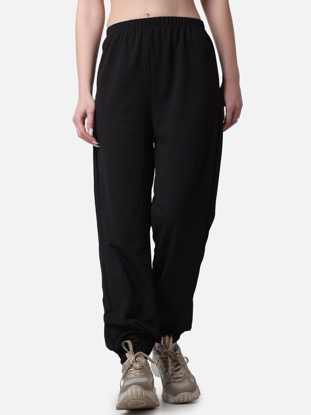 

Popwings Women Relaxed Loose Fit High-Rise Easy Wash Joggers, Black