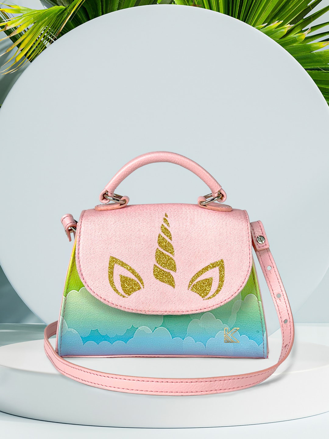 

KazarMax Shimmer Unicorn Printed Adjustable Strap Sling Bag, Pink