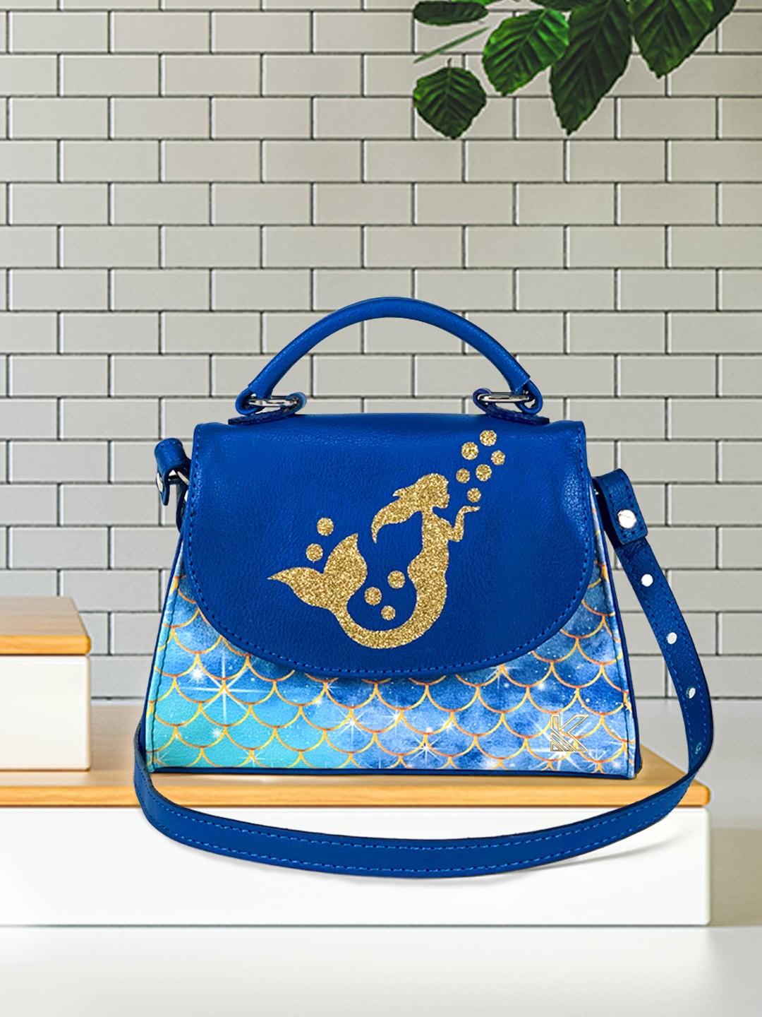 

KazarMax Shimmer Mermaid Printed Adjustable Strap Sling Bag, Blue
