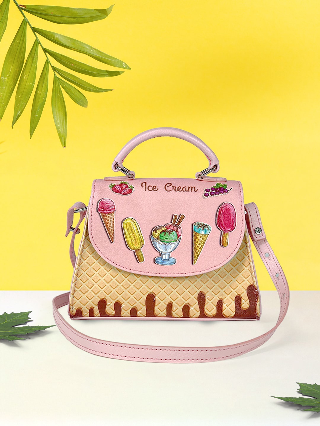 

KazarMax Ice-Cream Printed Adjustable Strap Sling Bag, Pink