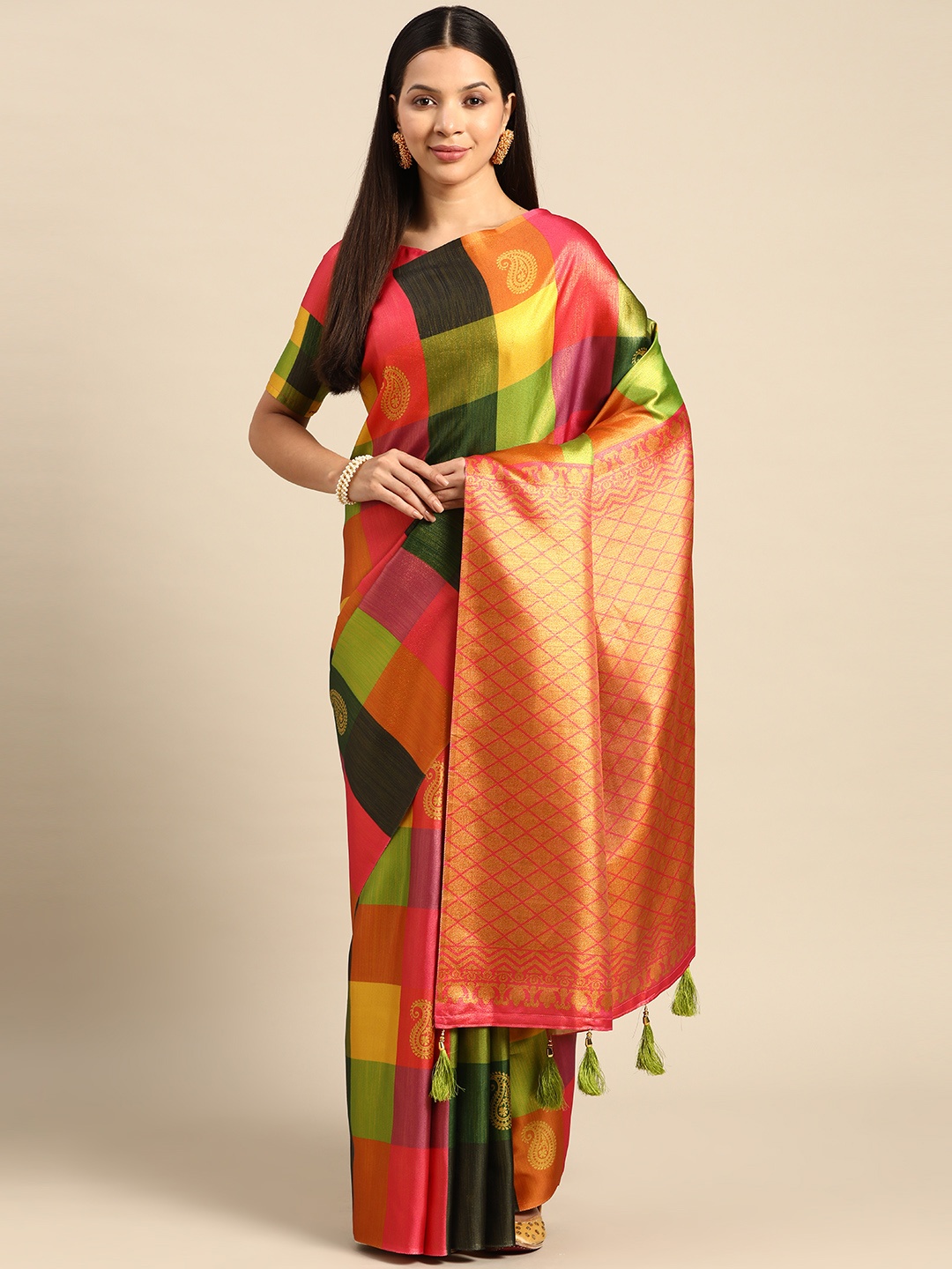 

CliqSilk Checked Art Silk Pochampally Saree, Multi