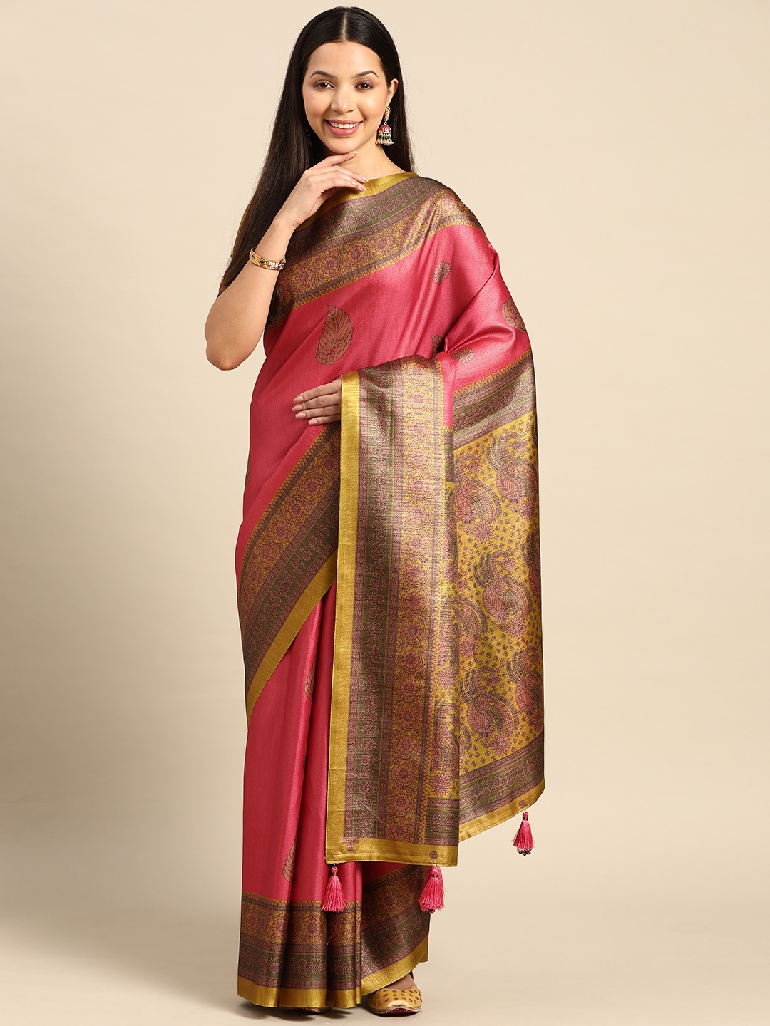 

CliqSilk Ethnic Motifs Printed Art Silk Kanjeevaram Saree, Red