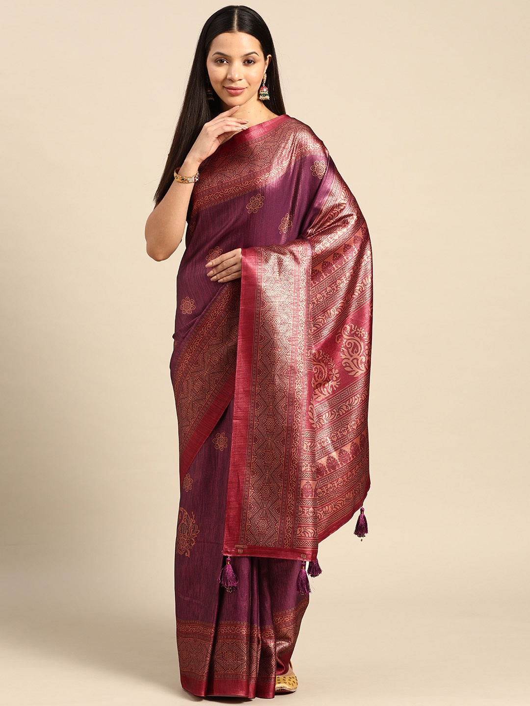 

CliqSilk Ethnic Motifs Printed Art Silk Kanjeevaram Saree, Purple