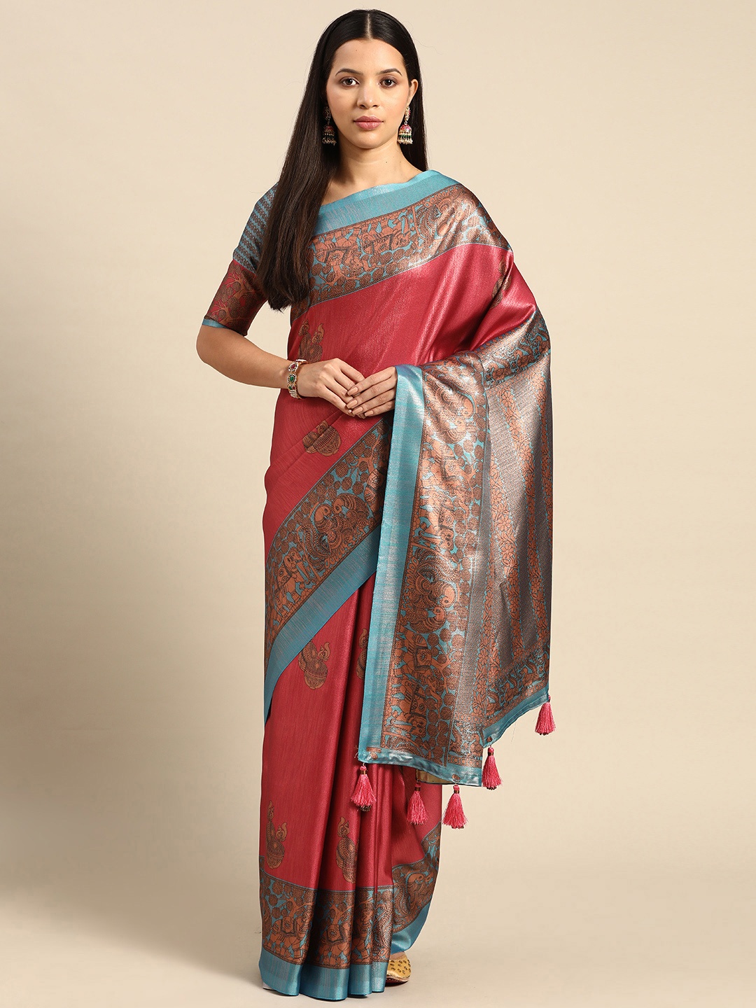 

CliqSilk Ethnic Motifs Printed Art Silk Banarasi Saree, Maroon