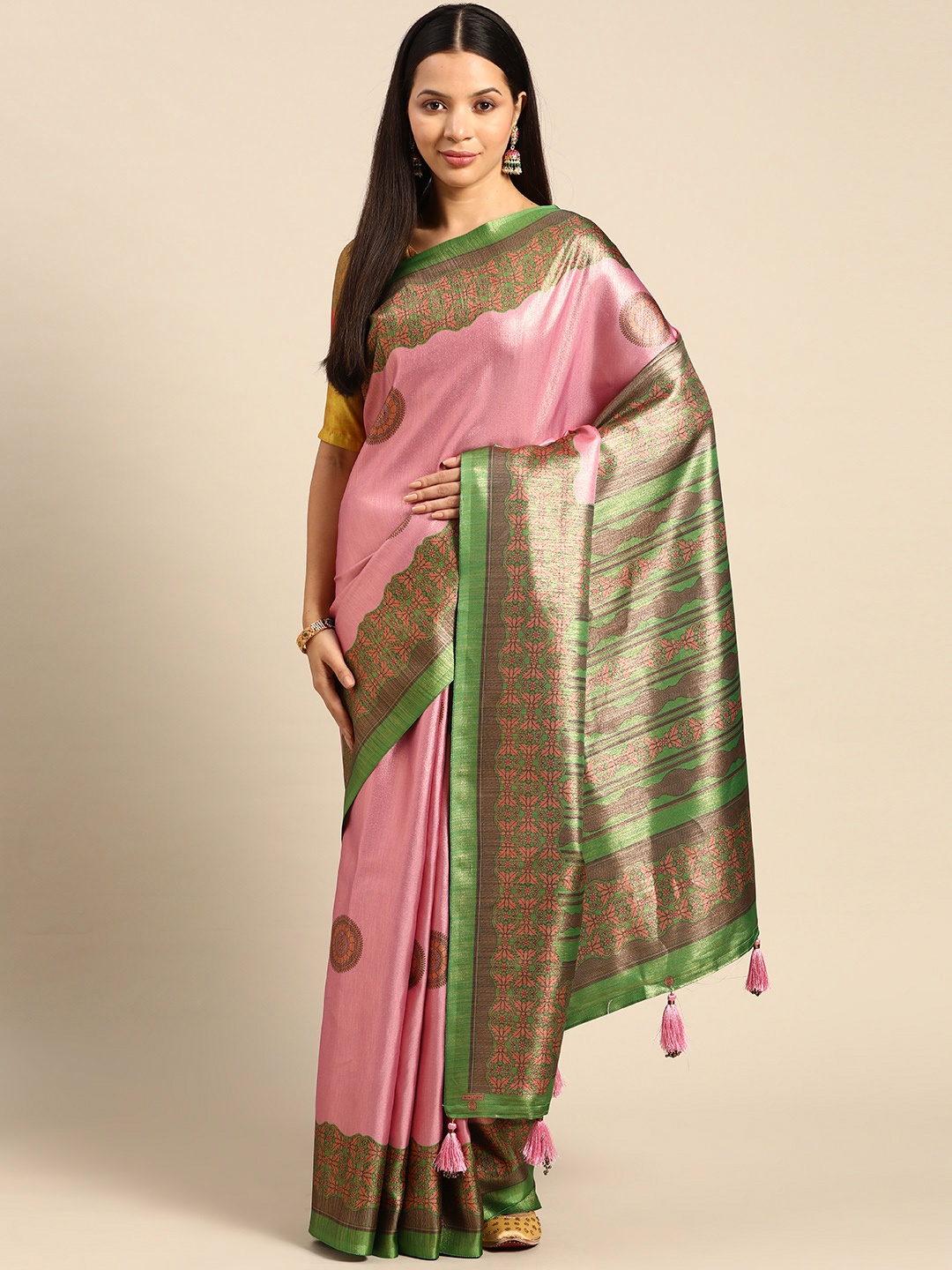 

CliqSilk Ethnic Motifs Printed Art Silk Banarasi Saree, Pink