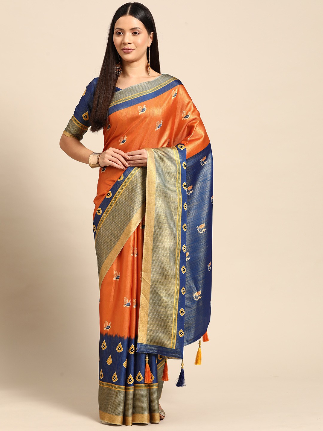 

CliqSilk Ethnic Motifs Printed Art Silk Patola Saree, Orange